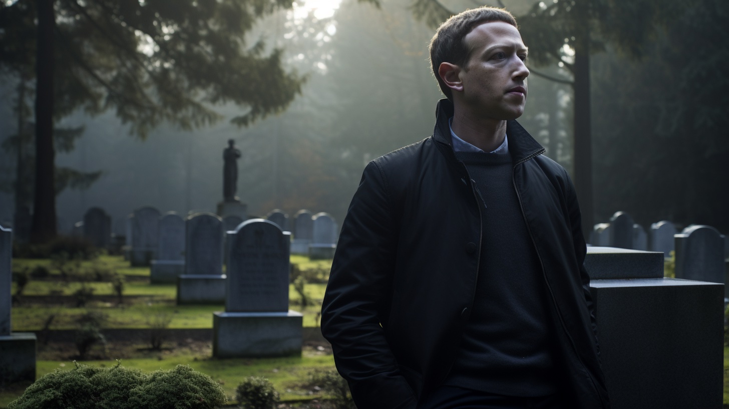 KI Bild: Mark Zuckerberg steht auf einem Friedhof